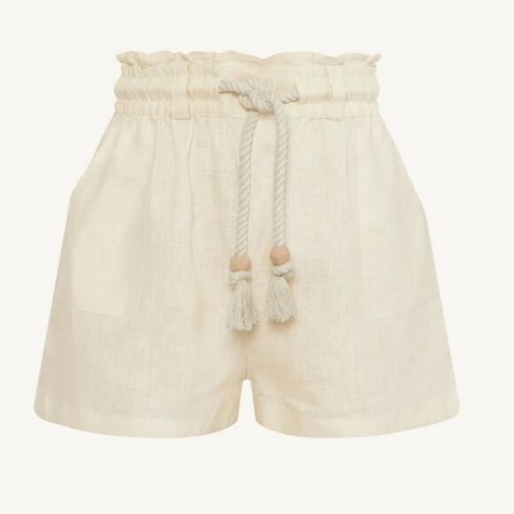New Vitamin A Avery Beach Short Oatmeal EcoLinen Flax XS Relaxed Rope Drawstring - Picture 1 of 6